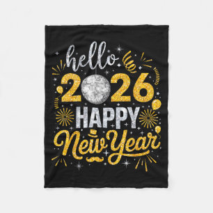 Hello 2026 Happy New Year Fireworks Balloons Famil Fleece Blanket