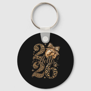 Hello 2026 Leopard Coquette Disco Ball Happy New Y Key Ring