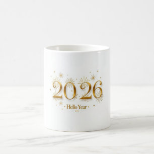 Hello 2026 Mug – Gold Metallic New Year Cup