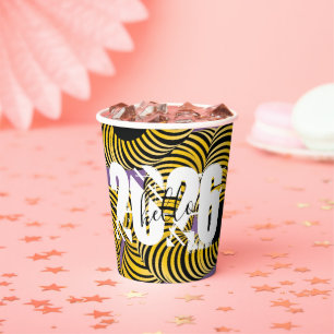 Hello 2026 New Years Trippy Bold Font Paper Cups