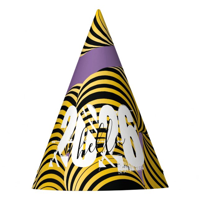 Hello 2026 New Years Trippy Bold Font Party Hat (Front)