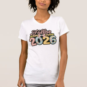  Hello 2026 Pastel Floral Embroidery Style Tee