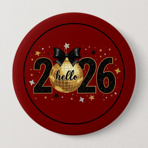 Hello 2026 Red Glitter Sparkle Design 10 Cm Round Badge