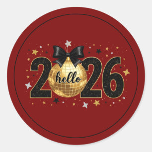 Hello 2026 Red Glitter Sparkle Design Classic Round Sticker