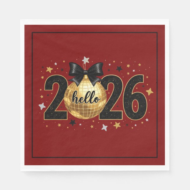 Hello 2026 Red Glitter Sparkle Design Napkin (Front)