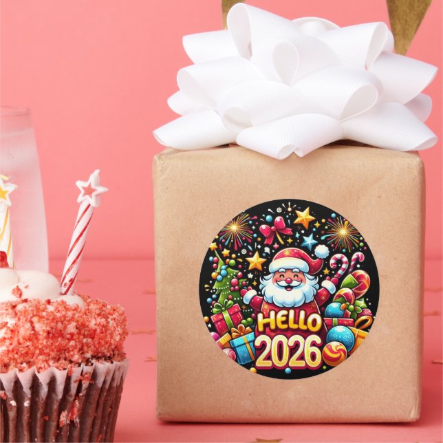 Hello 2026 Santa Claus Christmas New Year Classic Round Sticker (Party)