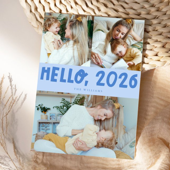 Hello 2026 Typography Icy Blue Photo Holiday Card (Creator Uploaded)