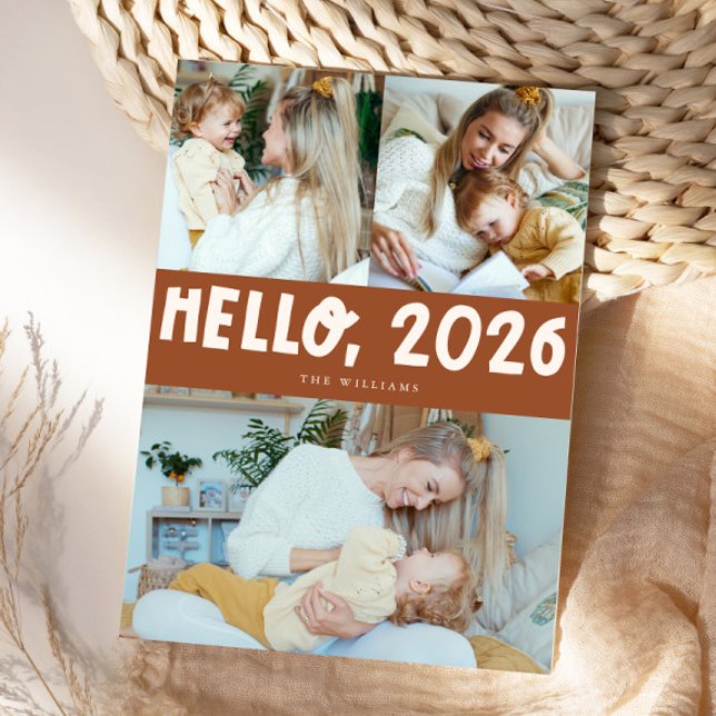 Hello 2026 Typography Terracotta Photo Holiday Card (Creator Uploaded)