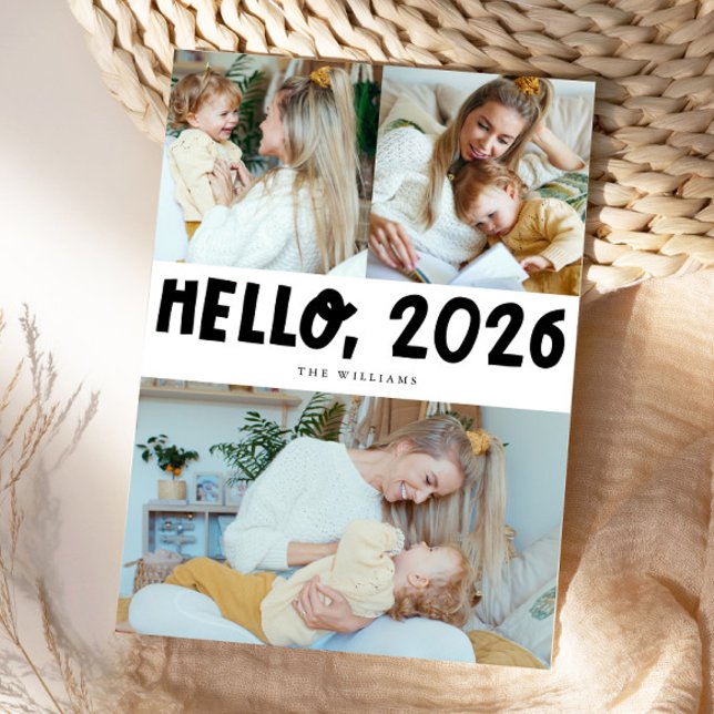 Hello 2026 Typography White Photo Holiday Card (Creator Uploaded)