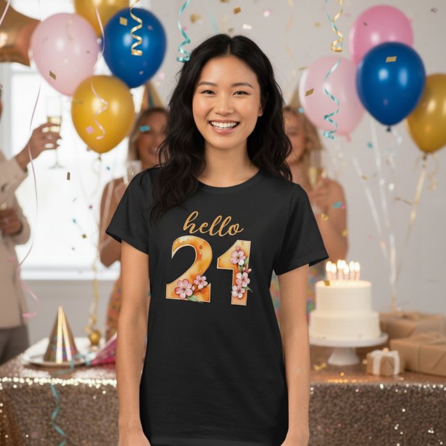 Hello 21 Cherry Blossom 21st Birthday T-shirt (Hello 21 - 21st birthday t-shirt.)