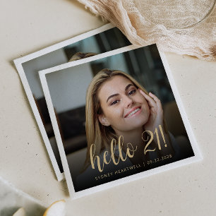 Hello 21 Milestone Birthday Party Photo Napkin