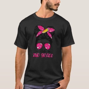 Hello 2nd Grade Back To School Messy Bun Kids Teac T-Shirt