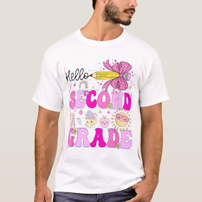 Hello 2Nd Grade Back To School Pencil Coquette  T-Shirt (Front)