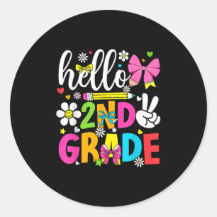 Hello 2nd Grade Coquette Bow Pencil Back To School Classic Round Sticker