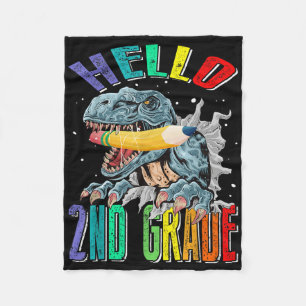 Hello 2nd Grade Dinosaur Back To School Fleece Blanket
