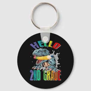 Hello 2nd Grade Dinosaur Back To School Key Ring