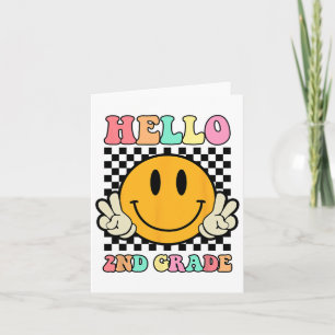 Hello 2nd Grade Hippie Smile Face Ck To School Fir Card