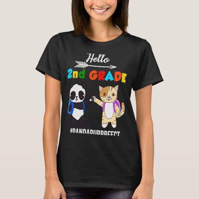 Hello 2nd Grade Kitty Cat Panda Bear Back to Schoo T-Shirt (Front)