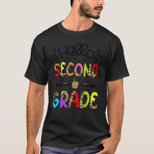 Hello 2nd Grade Leopard Apple Second Grade Teacher T-Shirt