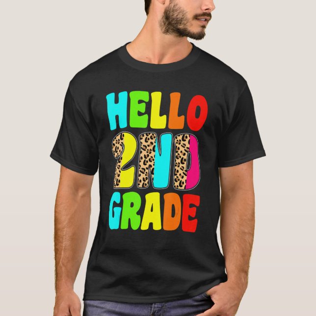   Hello 2nd Grade Leopard Back To School First Day T-Shirt (Front)