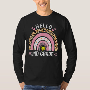 Hello 2nd Grade Leopard Cute Rainbow For Teachers T-Shirt
