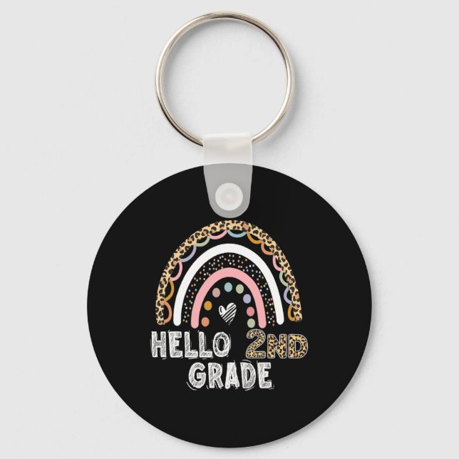 Hello 2nd Grade Leopard Rainbow Back To School Tea Key Ring (Front)