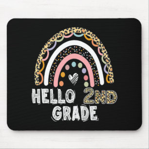 Hello 2nd Grade Leopard Rainbow Back To School Tea Mouse Pad