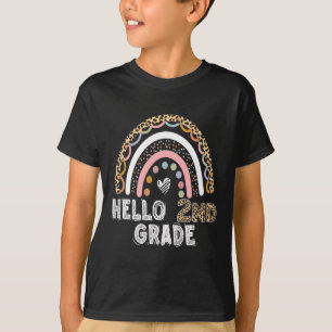 Hello 2nd Grade Leopard Rainbow Back To School Tea T-Shirt