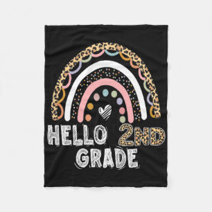 Hello 2nd Grade Leopard Rainbow Byck To School Tea Fleece Blanket
