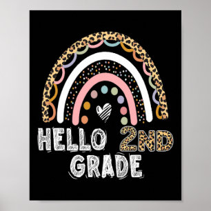 Hello 2nd Grade Leopard Rainbow Byck To School Tea Poster