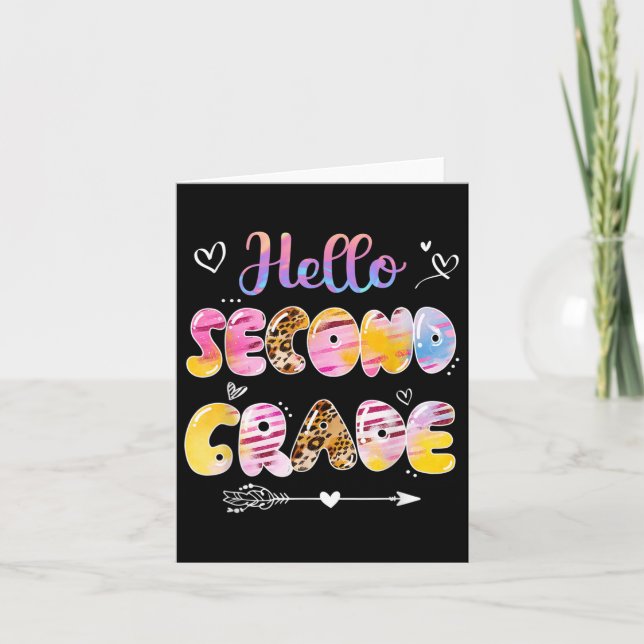 Hello 2nd Grade Leopard Tie Dye Back To School  Card (Front)