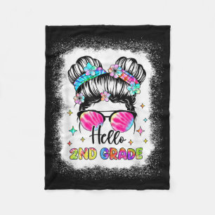 Hello 2nd Grade Messy Hair Bun Girl Back To School Fleece Blanket