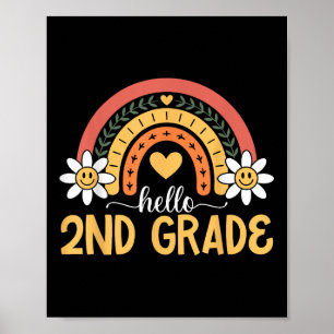 Hello 2nd Grade Rainbow Daisy First Day Of School Poster