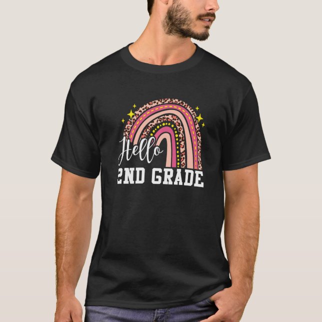Hello 2nd Grade Rainbow Leopard Back To School Boy T-Shirt (Front)