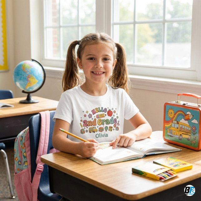 Hello 2nd Grade Retro Groovy Icons Personalized Na Baby T-Shirt (Creator Uploaded)