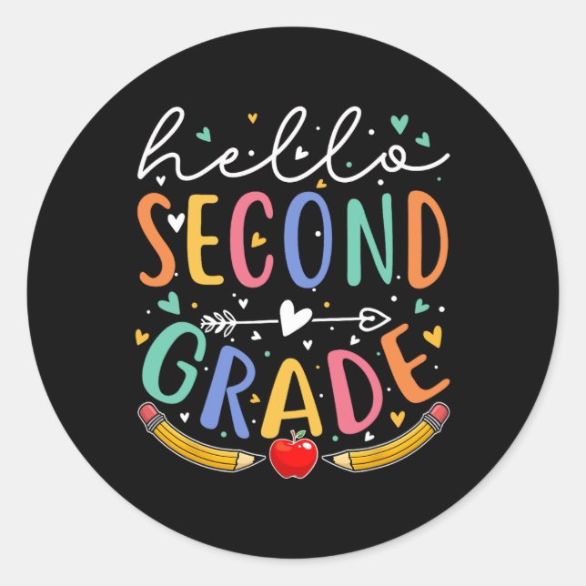 Hello 2nd Grade Second Grade Ck To School  Classic Round Sticker (Front)