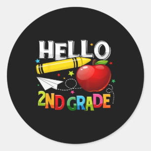 Hello 2nd grade teacher team Second grade squad gi Classic Round Sticker