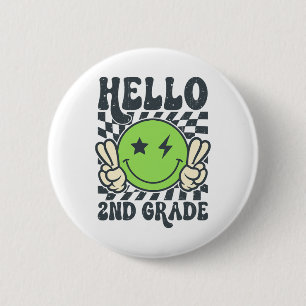 Hello 2nd Grade Vibes Groovy Smile Face Back To Sc 6 Cm Round Badge