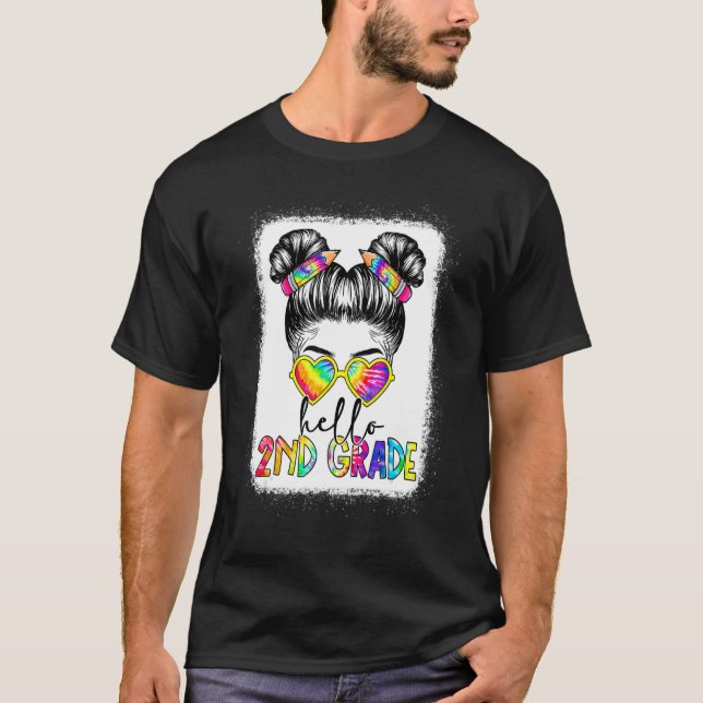 Hello 2nd Second Grade Messy Bun Back To School Ti T-Shirt (Front)