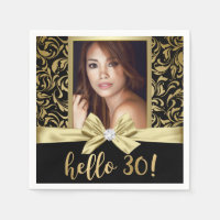 Hello 30 Gold Black Damask 30th Birthday