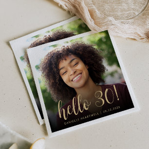 Hello 30 Thirtieth Birthday Party Photo Napkin