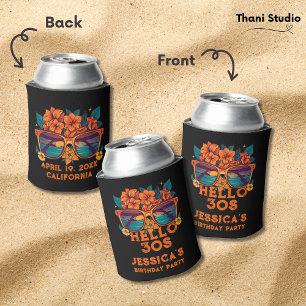 Hello 30s Tropical Vintage Retro Summer Birthday Can Cooler