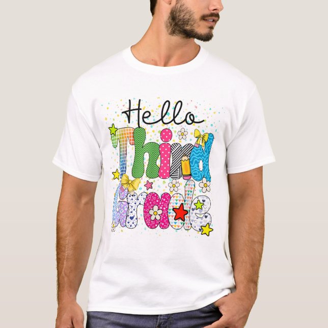 Hello 3Rd Grade Coquette Teacher Student Back To  T-Shirt (Front)