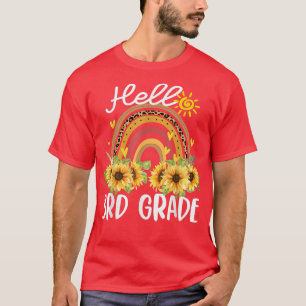 Hello 3rd Grade Funny Boho Rainbow Sunflower Teach T-Shirt
