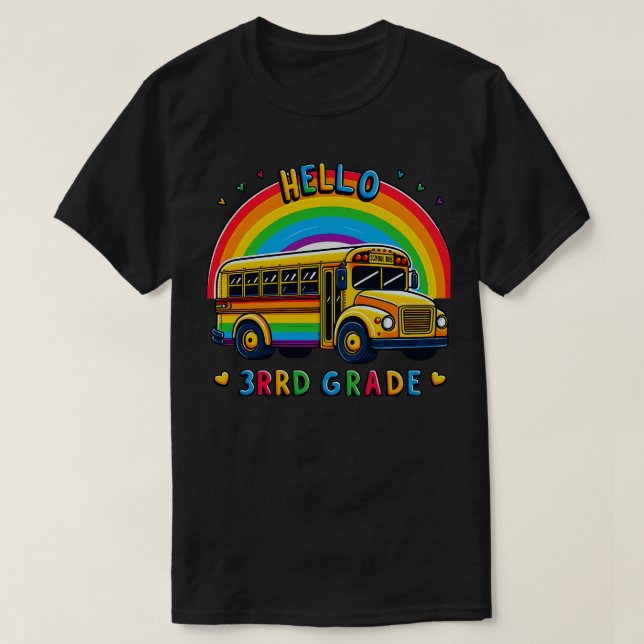 Hello 3rd Grade Rainbow Leopard Back To School Fir T-Shirt (Design Front)