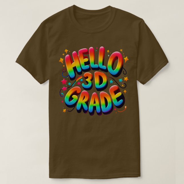Hello 3rd Grade Rainbow Leopard Back To School Fir T-Shirt (Design Front)