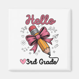 Hello 3rd Grade Shirt Back To School Pencil Bow Gi Magnet