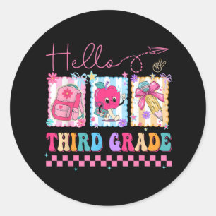 Hello 3rd Grade Teacher Coquette Bow Back To Schoo Classic Round Sticker