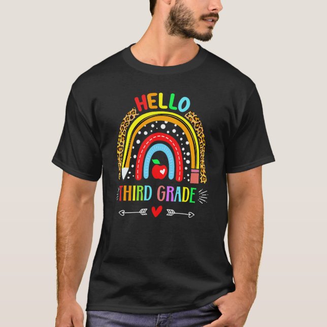 Hello 3rd Grade Teacher First Day Back School Rain T-Shirt (Front)