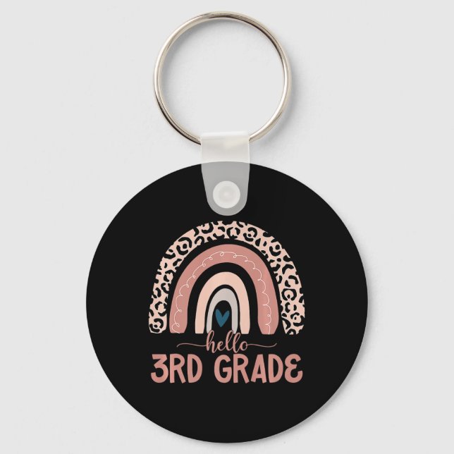 Hello 3rd Grade Teacher Leopard Rainbow Back To Sc Key Ring (Front)